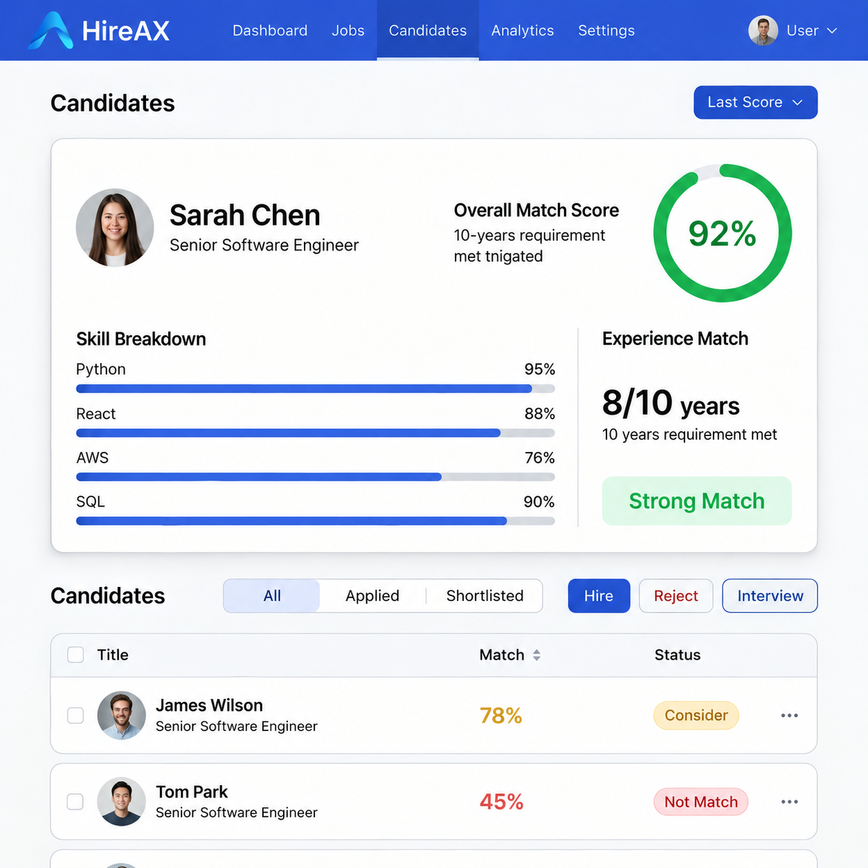 HireAX Candidate Screening Dashboard